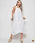 Vestido Blanco Ibicenco Halter - Algodón Fluido